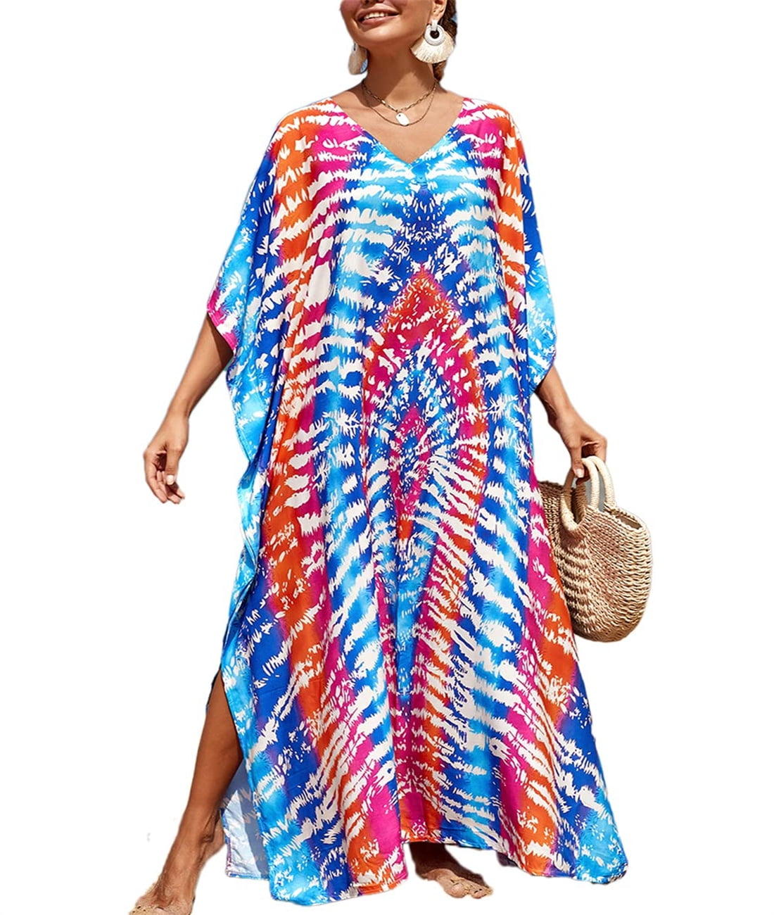 Bsubseach Bathing Suit Cover Up Colorful Caftan Beach Dress for Women