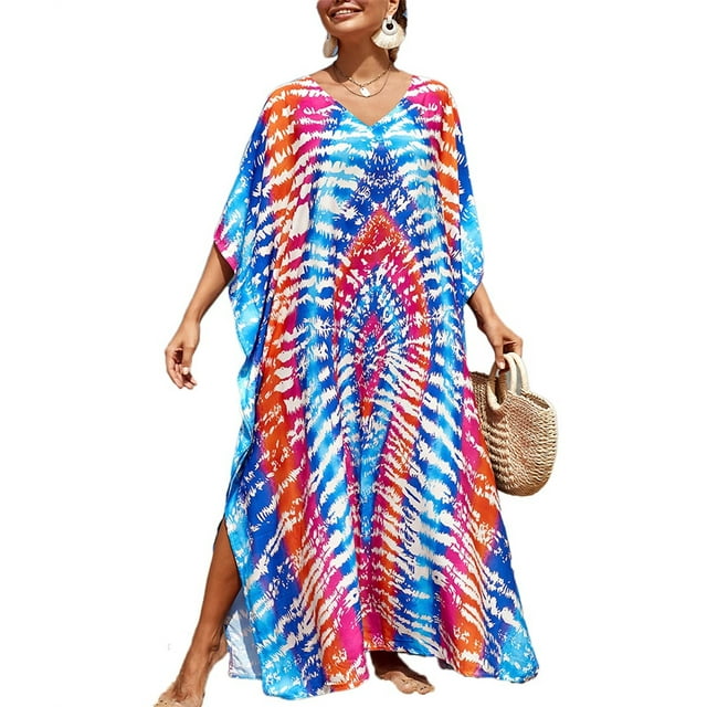 Bsubseach Bathing Suit Cover Up Colorful Caftan Beach Dress for Women