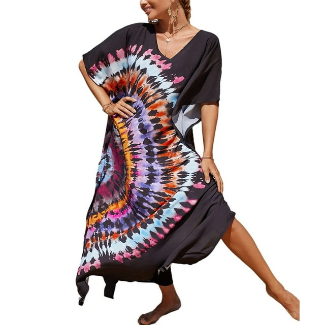 Bsubseach Bathing Suit Cover Up Colorful Caftan Beach Dress for Women