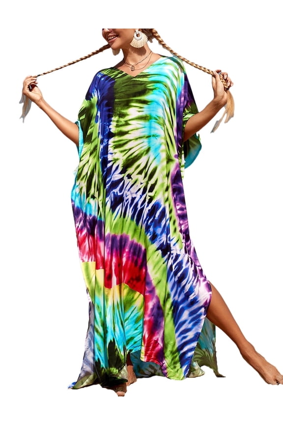 Colorful Caftan Dress for Women Long Swimsuit Beach Bikini Cover Ups Plus Size