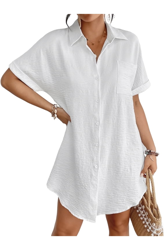 Beach Cover Up for Women Short Sleeve Shirt Swimsuit Coverups Summer Outfits