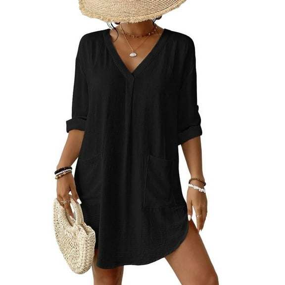 Bsubseach Beach Coverups for Women Elbow Sleeve Mini Dress Comfy Summer Outfit