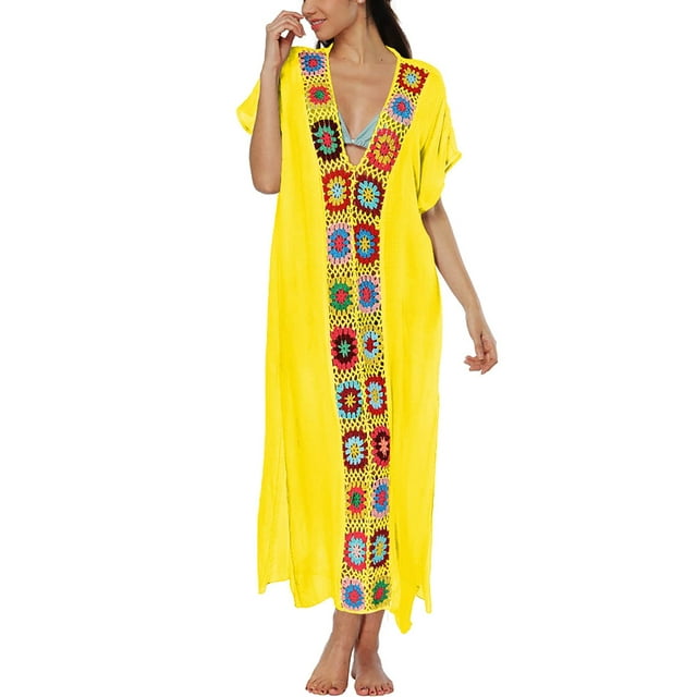 Bsubseach Beach Crochet Caftan Dress Swimsuit Cover Up for Women
