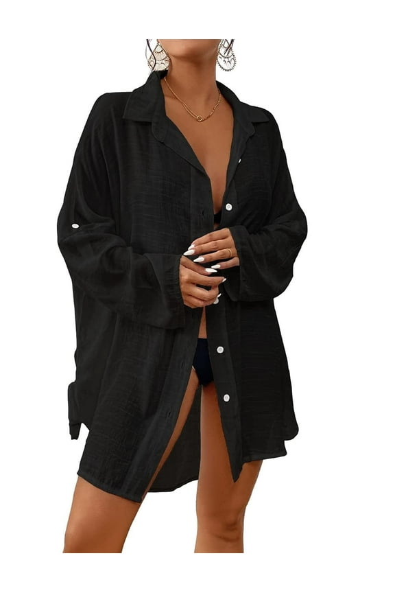 Blouse Tops Swim Cover Ups for Women Button Down Dresses Bikini Swimwear