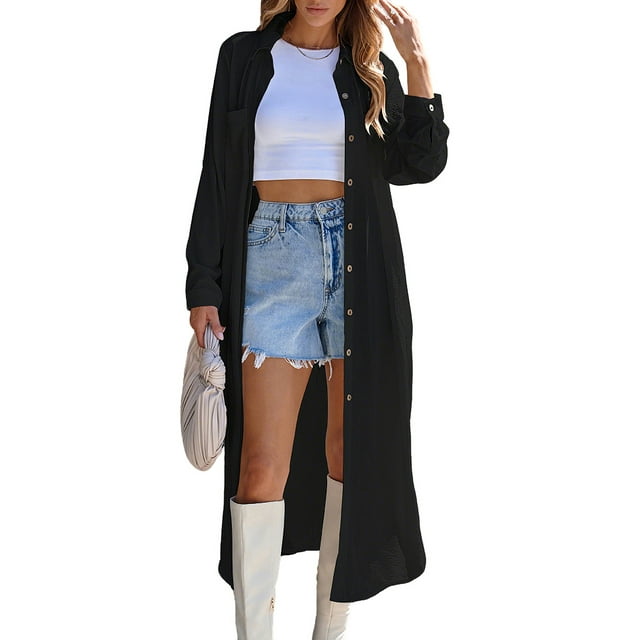 Bsubseach Button Down Kimono Cardigans for Women Swimwear Cover Ups Long Dress with Pockets