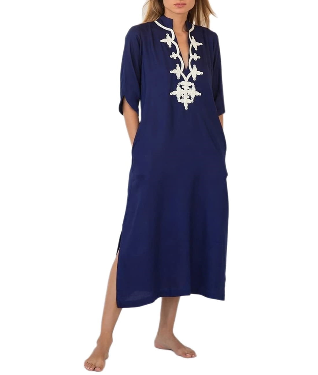Bsubseach Casual Caftans for Women V Neck Embroidery Kaftan Dress Beach