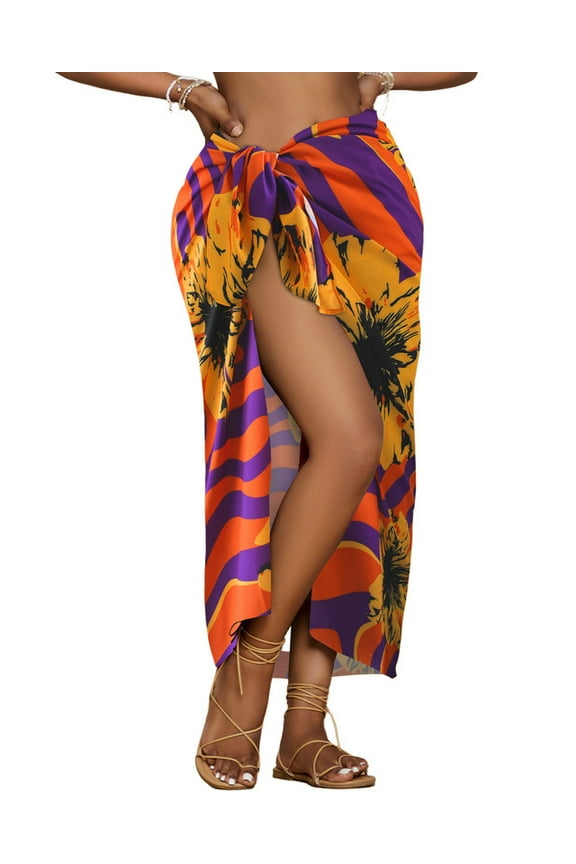 Colorful Florals Sarong for Women Swim Suit Cover Up Pareo Wraps Beach Long Skirt