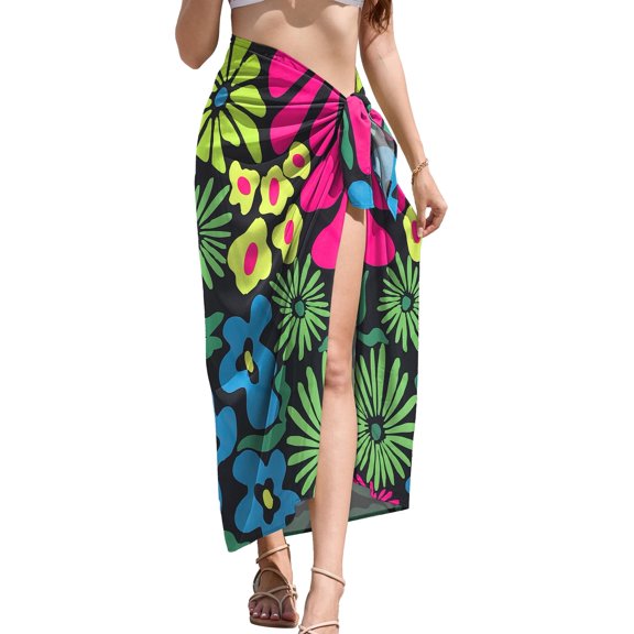 Bsubseach Colorful Florals Sarong for Women Swim Suit Cover Up Pareo Wraps Beach Long Skirt