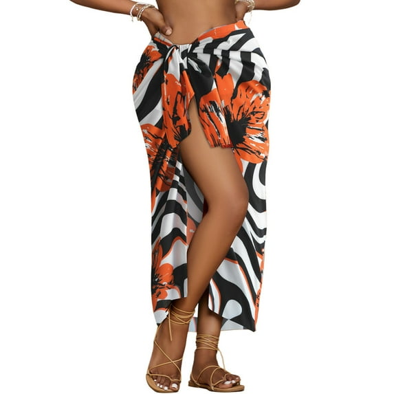 Bsubseach Colorful Florals Sarong for Women Swim Suit Cover Up Pareo Wraps Beach Long Skirt