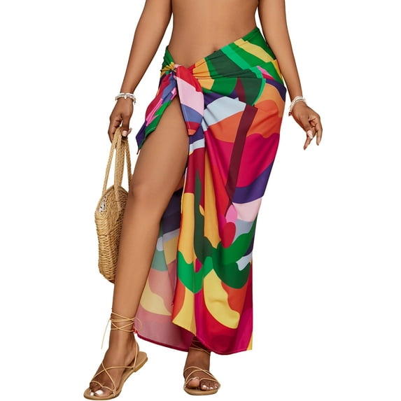 Bsubseach Colorful Florals Sarong for Women Swim Suit Cover Up Pareo Wraps Beach Long Skirt