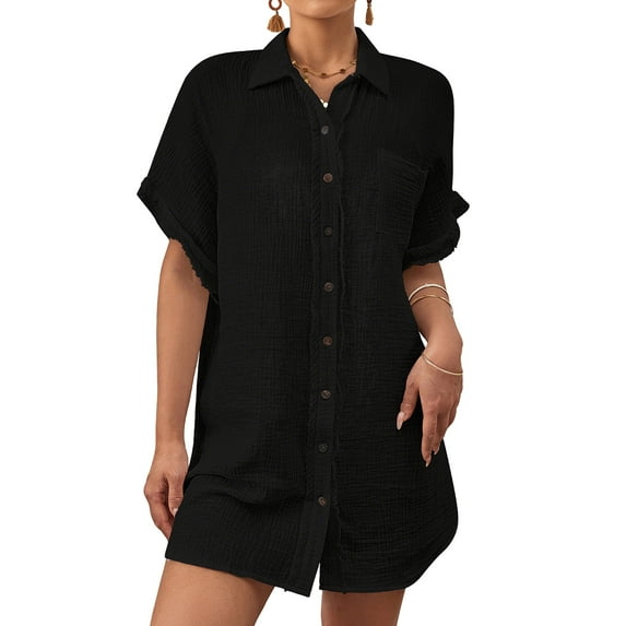 Bsubseach Cotton Cover Ups for Swimwear Women Button Down Shirt Dress Swim Coverup Beach Blouse