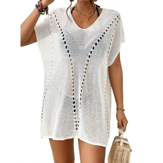 Bsubseach Crochet Swimsuit Cover Up for Women Hollow Out Short Dress Summer Casual Beachwear
