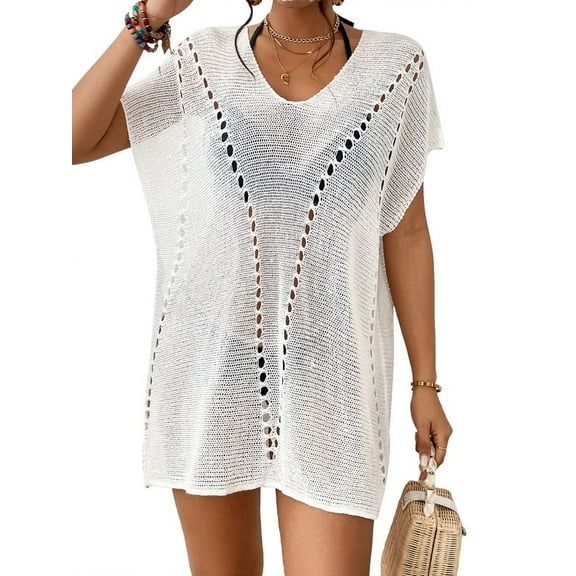Bsubseach Crochet Swimsuit Cover Up for Women Hollow Out Short Dress Summer Casual Beachwear