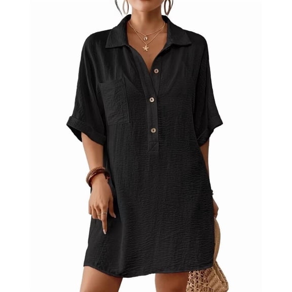 Bsubseach Fashion Cover Ups for Swimwear Women Short Sleeve Beach Swimsuit Coverup Loose Shirt Dress Vacation Outfits