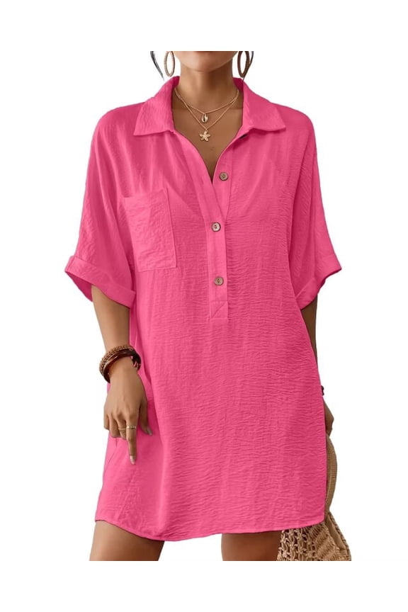 Cover Ups for Swimwear Women Short Sleeve Beach Swimsuit Coverup Loose Shirt Dress Vacation Outfits