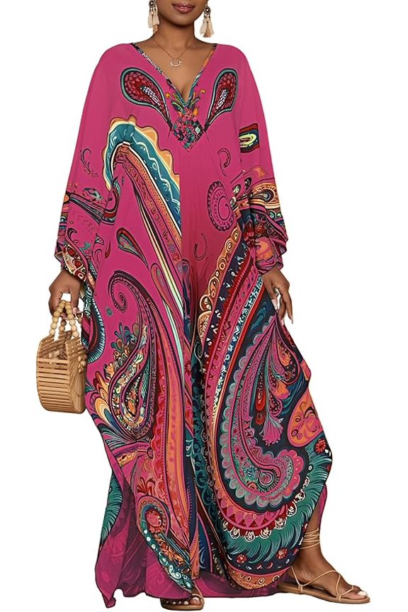 Kaftan Dress for Women Plus Sized Caftan Beach Cover Up Swimsuit Dresses Bathing Suit Cover Up Paisley Print Maxi Dress