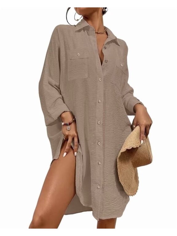 Women Swimsuit Cover Up Button Down Shirt Beach Dresses Bikini Bathing Suit Cover Ups