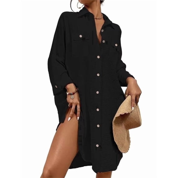 Bsubseach Fashion Swim Cover Ups for Women Button Down Long Sleeve Shirt Beach Outfits