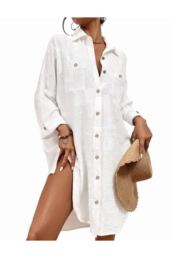 Swim Cover Ups for Women Button Down Long Sleeve Shirt Beach Outfits