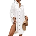 thumbnail image 1 of Bsubseach Fashion Polyester Swiss Dot Button Down Shirt Dress Swimwear Cover-Ups, One Size, 1 of 7
