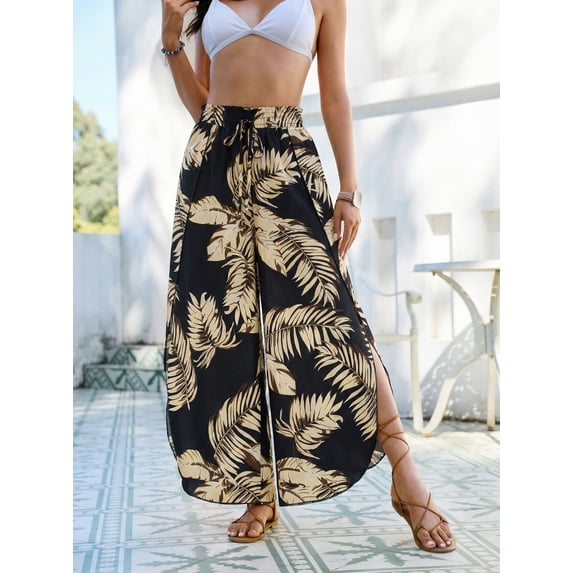 Bsubseach Fashion Women Wide Leg Slit Swim Cover Up Palazzo Beach Pants