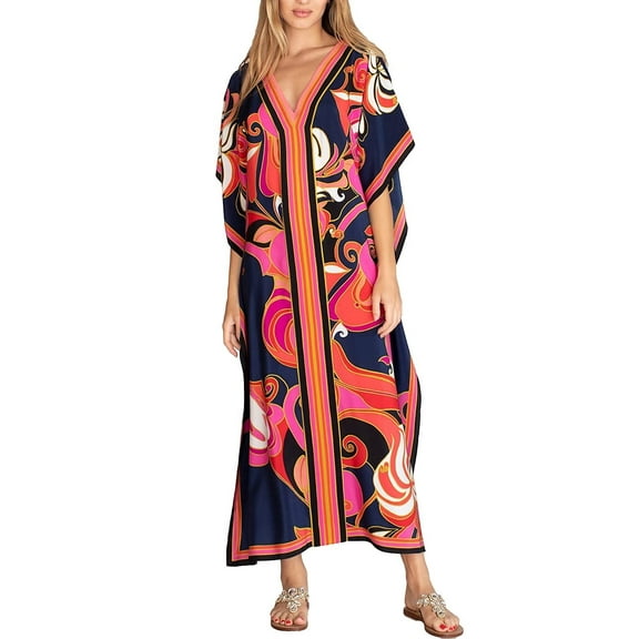 Bsubseach Floral Women Bikini Cover Up Kaftan Swimwear Summer Beach Dresses Loungewear