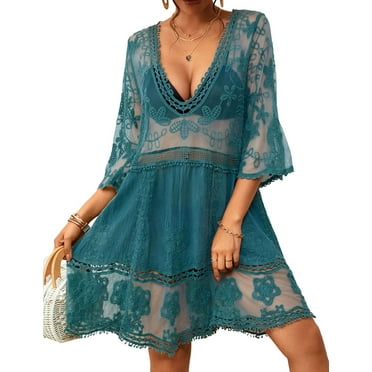 Bsubseach Lace Embroidered Bathing Suit Cover Ups for Women Hollow Out Beach Dresses