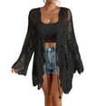 thumbnail image 1 of Bsubseach Lace Kimono Swimsuit Cover Up for Women Mesh Sheer Kimonos Cardigan Boho Beachwear Black, 1 of 6