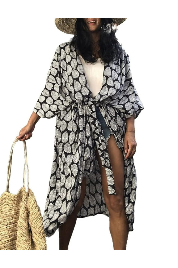 Loose Bathing Suit Cover Up Sexy Kimono 3/4 Sleeve Summer Cardigans for Women