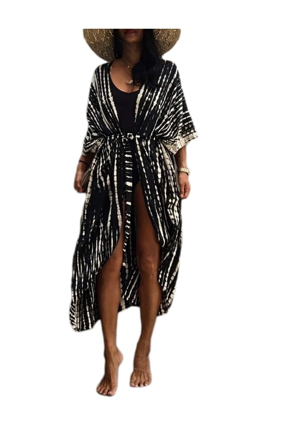 One Size Open Front Viscose Kimono Beach Swimsuit Cover-Up for Women