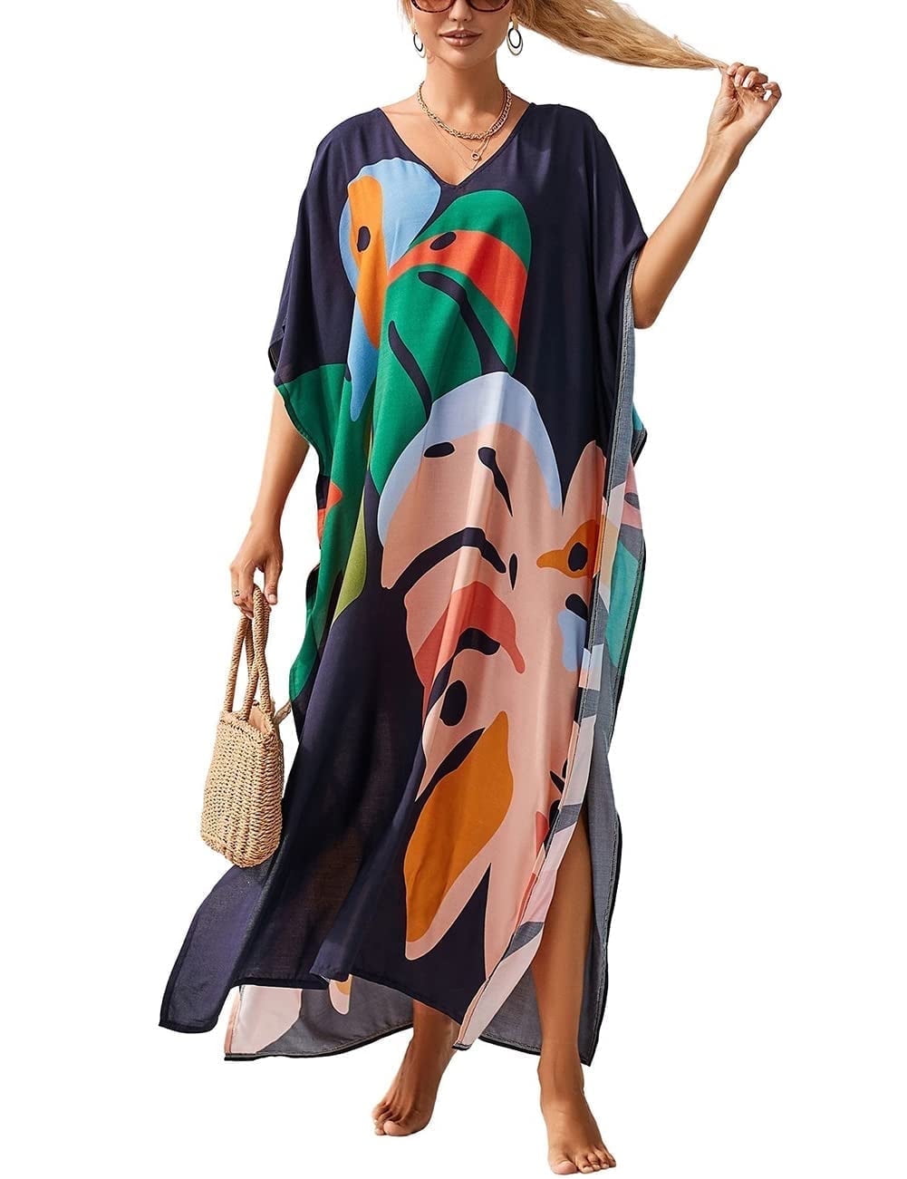 BSUBSEACH Turkse schouderloze kaftan, jurk, badpak, verbergend, maxi-jurk, one size