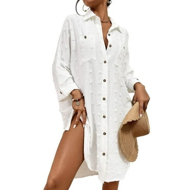Bsubseach Sexy Summer Pool Swim Coverups, Polka Dot Button-Down Kimono, One Size, 95% Polyester