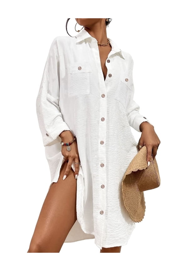 Swim Cover Ups for Women Button Down Bathing Suit Coverups Shirt Dresses