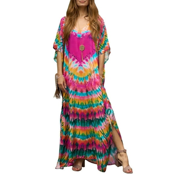 Bsubseach Swimsuit Cover up for Women Vintage Print Bathing Suit Cover Ups Casual Dress Maxi Caftan