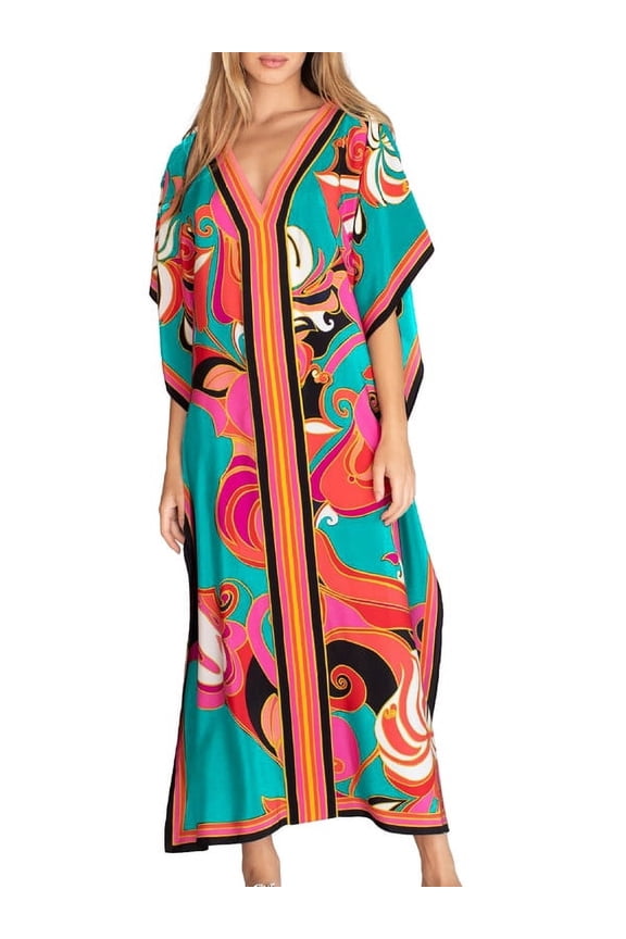 Women Bathing Suit Coverup Short V Neck Maxi Caftan Fashion Loose Beach Cover up Dresses