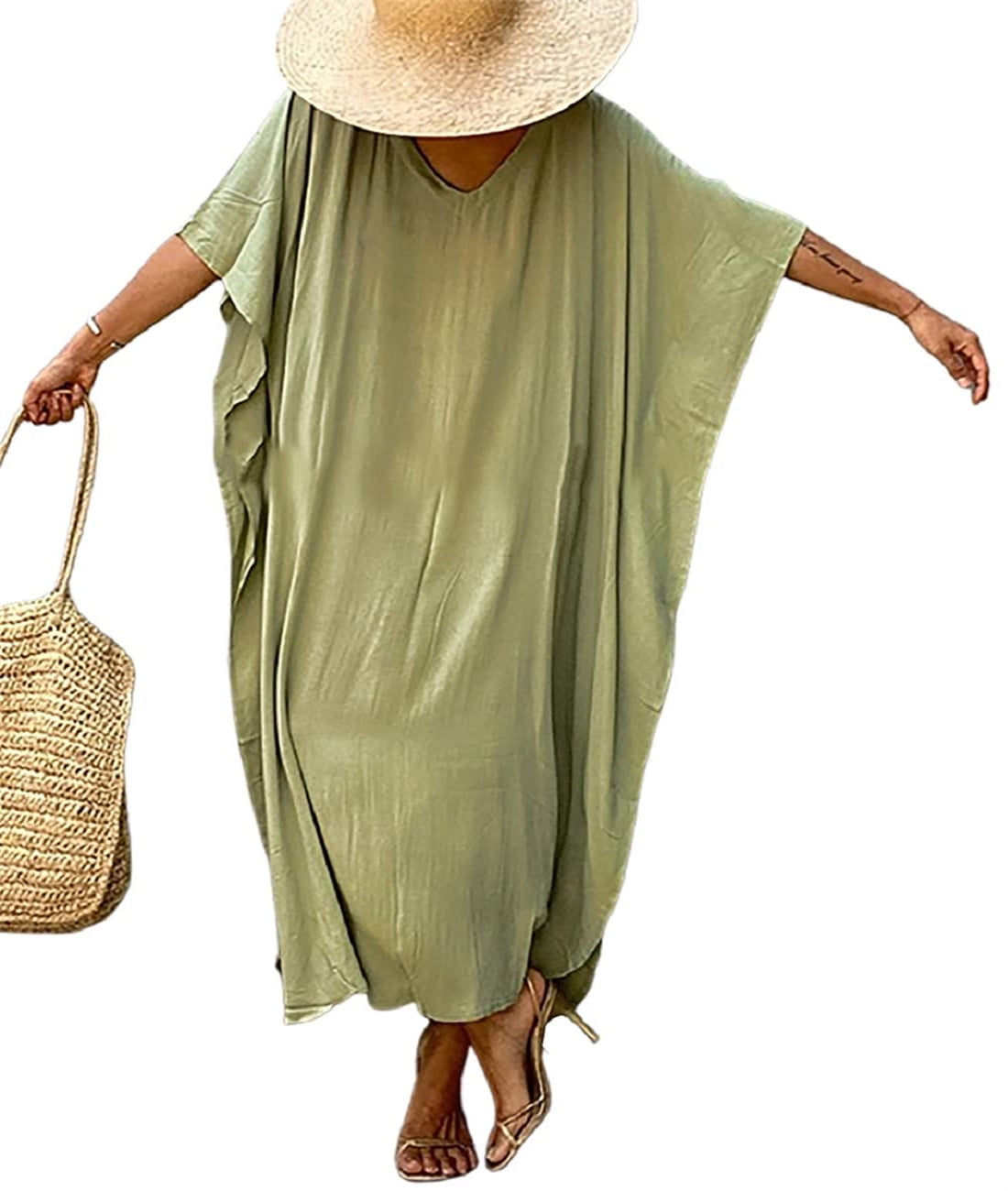 Bsubseach Women Beach Kaftan Dresses Half Sleeve Plus Size Bathing Suit ...