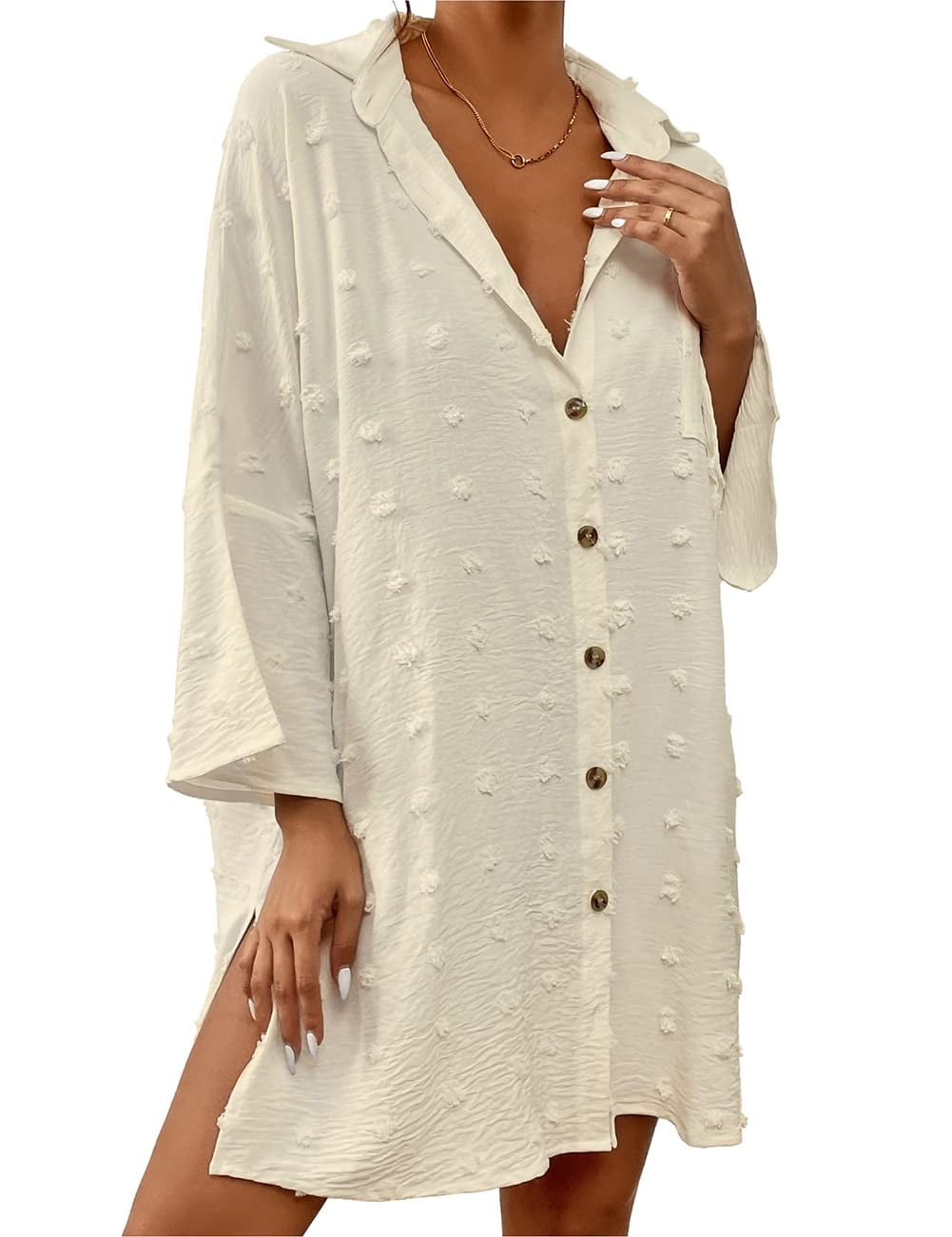 Bsubseach Women's Linen Button-Down Beach Shirt Dress - Swimsuit Cover Up For Summer 2025