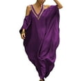 thumbnail image 1 of Bsubseach Women Cold Shoulder V Neck Plus Size Bikini Swimsuit Cover Ups Caftan Casual Dresses, 1 of 5