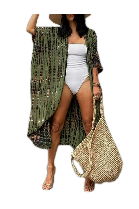 Women Long Beach Cover Up for Swimwear Open Front Summer Kimono Cardigan