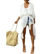 Bsubseach Women Plus Size Rayon Bathing Suit Cover up Open Front Beachwear Short Sleeve Kimono