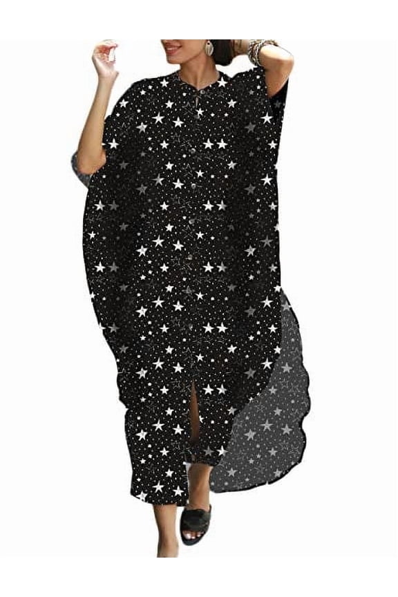 Women Star Swimsuit Cover ups for Swimwear plus Size Caftan Dresses Button up
