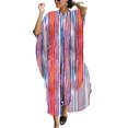 thumbnail image 1 of Bsubseach Women Stylish Colorful Stripe Print Swimsuit Cover ups plus Size Caftan Dresses Button up, 1 of 6