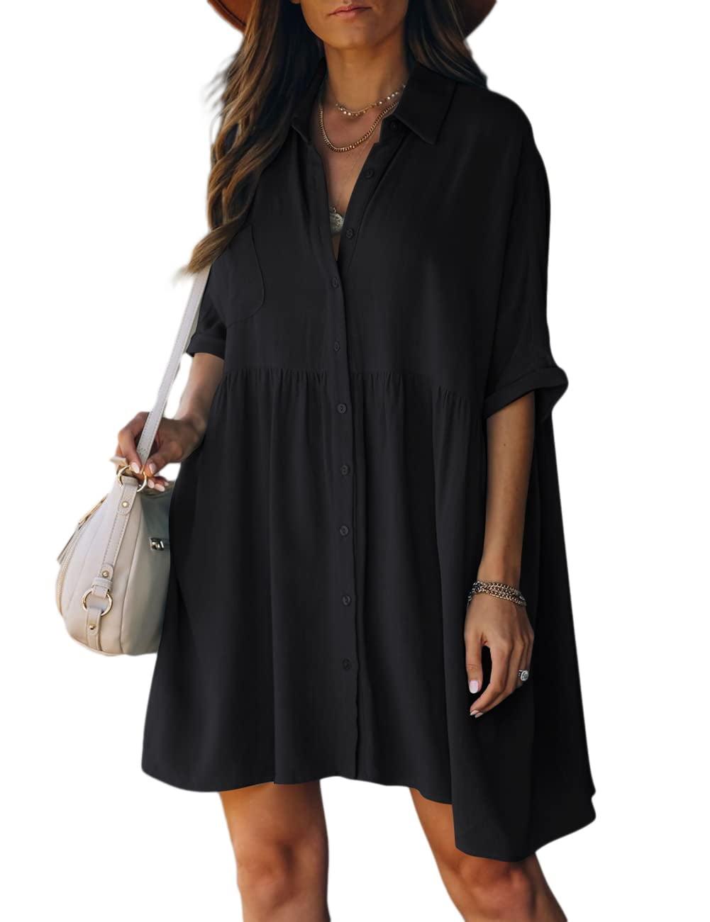 Bsubseach Women Summer Shirt Dresses Beach Cover up Blouses Plain Half