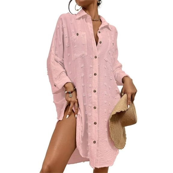 Bsubseach Women Swimsuit Cover Up Button Down Shirt Beach Dresses Bikini Bathing Suit Cover Ups Swiss Dot Tops
