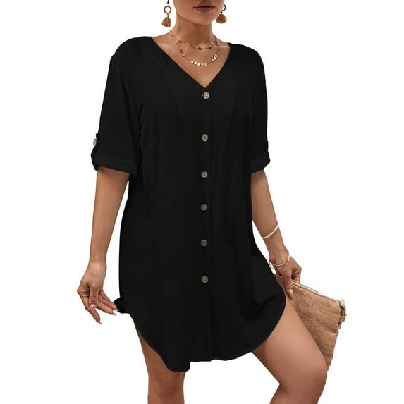 Bsubseach Women Swimsuit Cover Up Button Down Blouse Top V Neck Bathing Suit Coverup