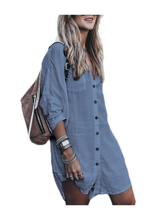 Women Swimsuit Cover up Bathing Suit Cover ups Rayon Long Sleeve V Neck Bikini Cover up Beachwear Dresses Online