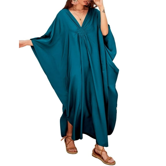 Bsubseach Women's Beach Caftan, Long Summer Maxi Dress, One Size, 100% Polyester Swimsuit Cover-up