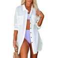 thumbnail image 1 of Bsubseach Women's Blouse Top Long Sleeve Button Front White Swimwear Cover-Up, One Size, 1 of 7