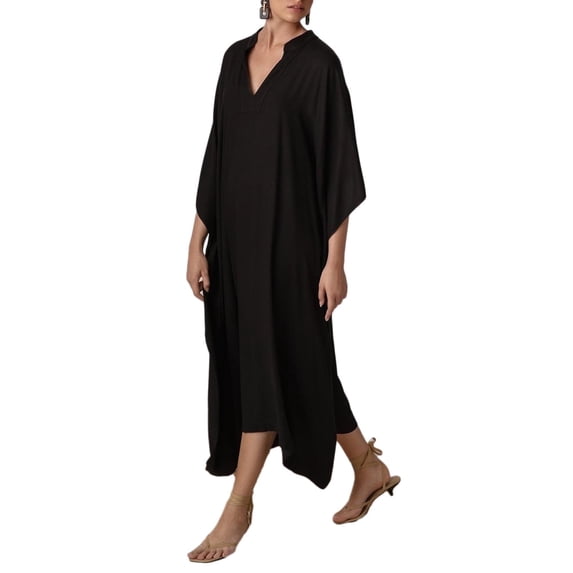 Bsubseach Women's Kaftan Black Bikini Cover up Maxi Dress V Neck Bathing Suit Cover Ups