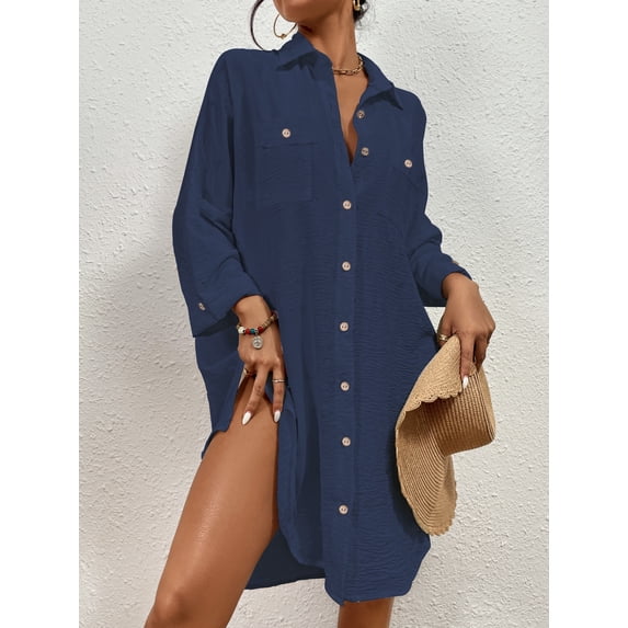Bsubseach Women’s Oversized Long Sleeve Shirt Swim Cover Up 95% Polyester 5% Elastane Beach